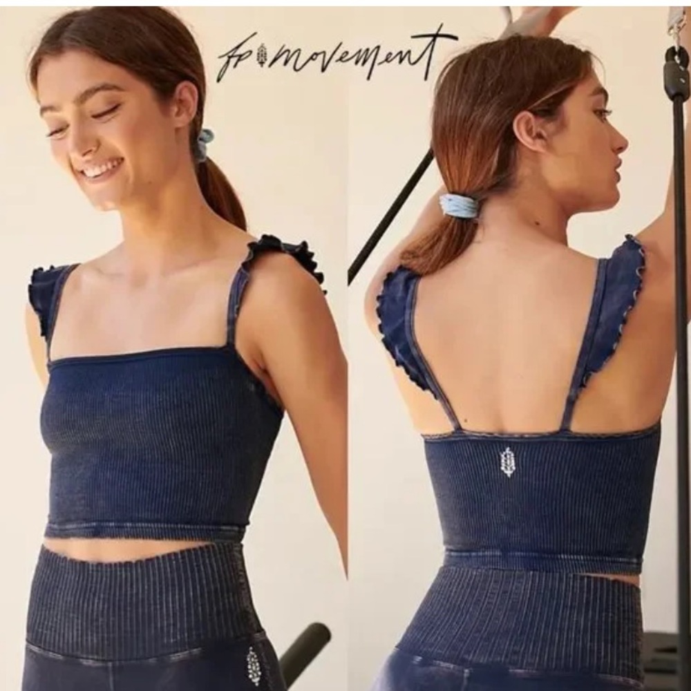 Free People Movement Navy Happiness Runs Flirty Crop Top size XS